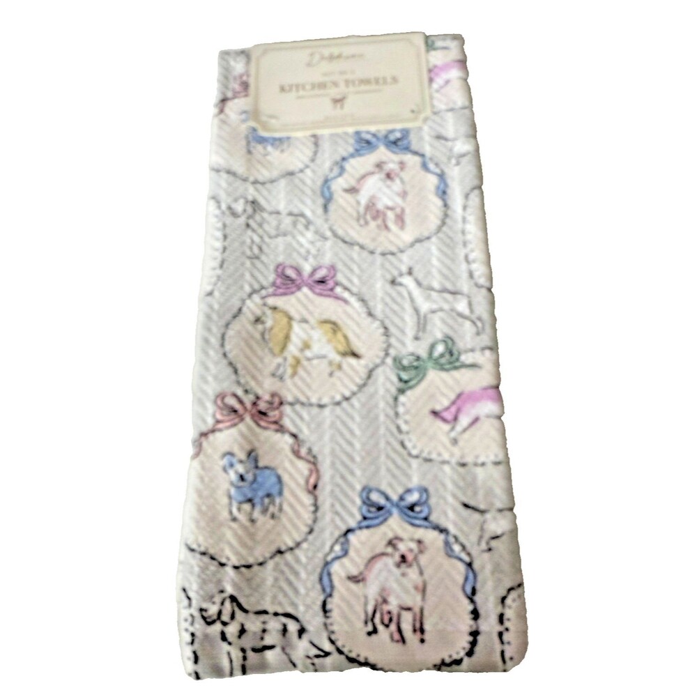 Delphine Parisian Dogs Kitchen Dish Towels Set Of 3 Super Absorbent 100% Cotton